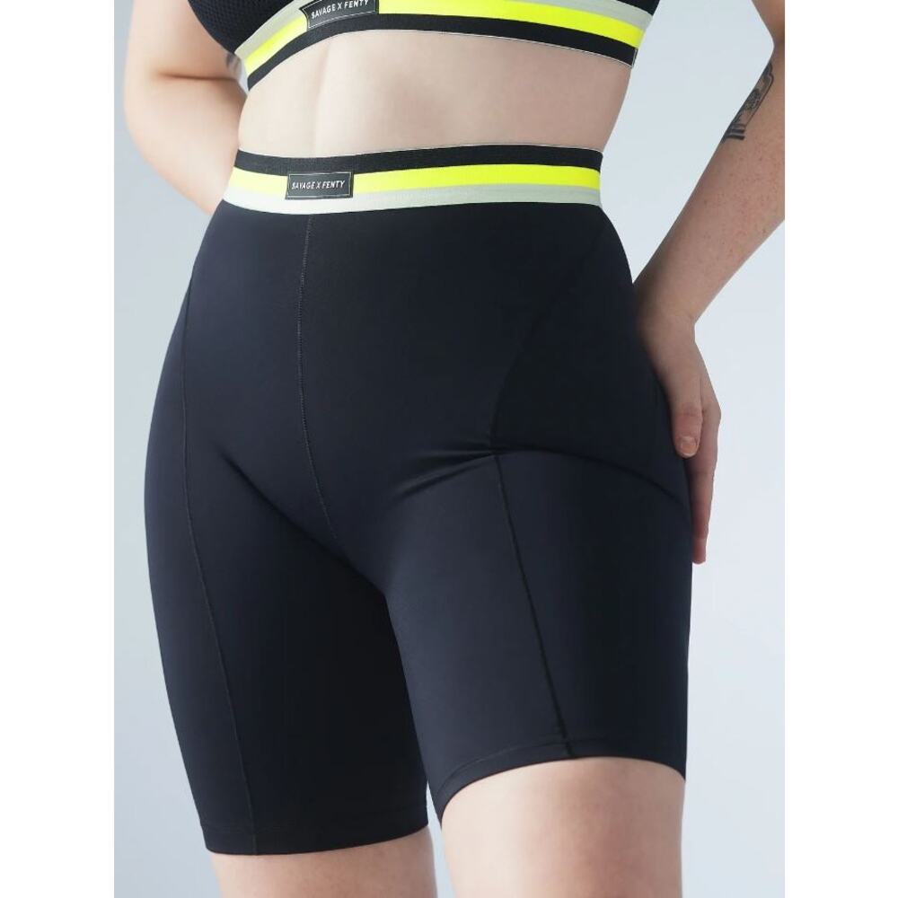 Savage X Fenty Fast Lane High Waist Short Black Yellow Womens Size L/XL Biker